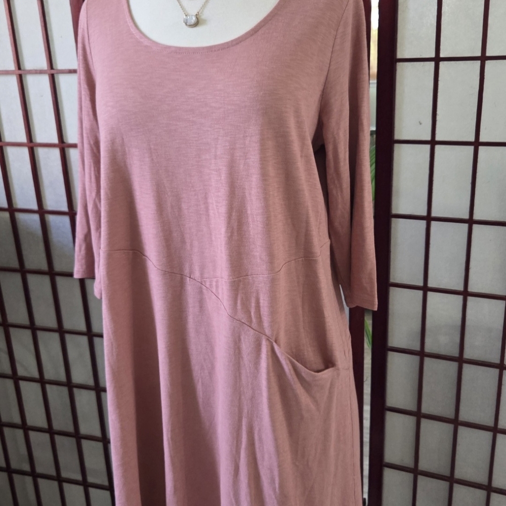 Pink Long Sleeve Dress with Pocket